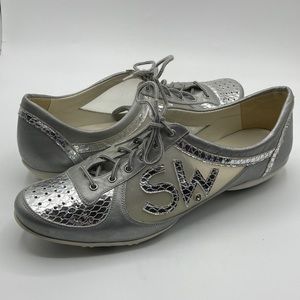 Stuart Weitzman Silver Metallic Mesh Bling Sneaker Shoes Women's Size 10